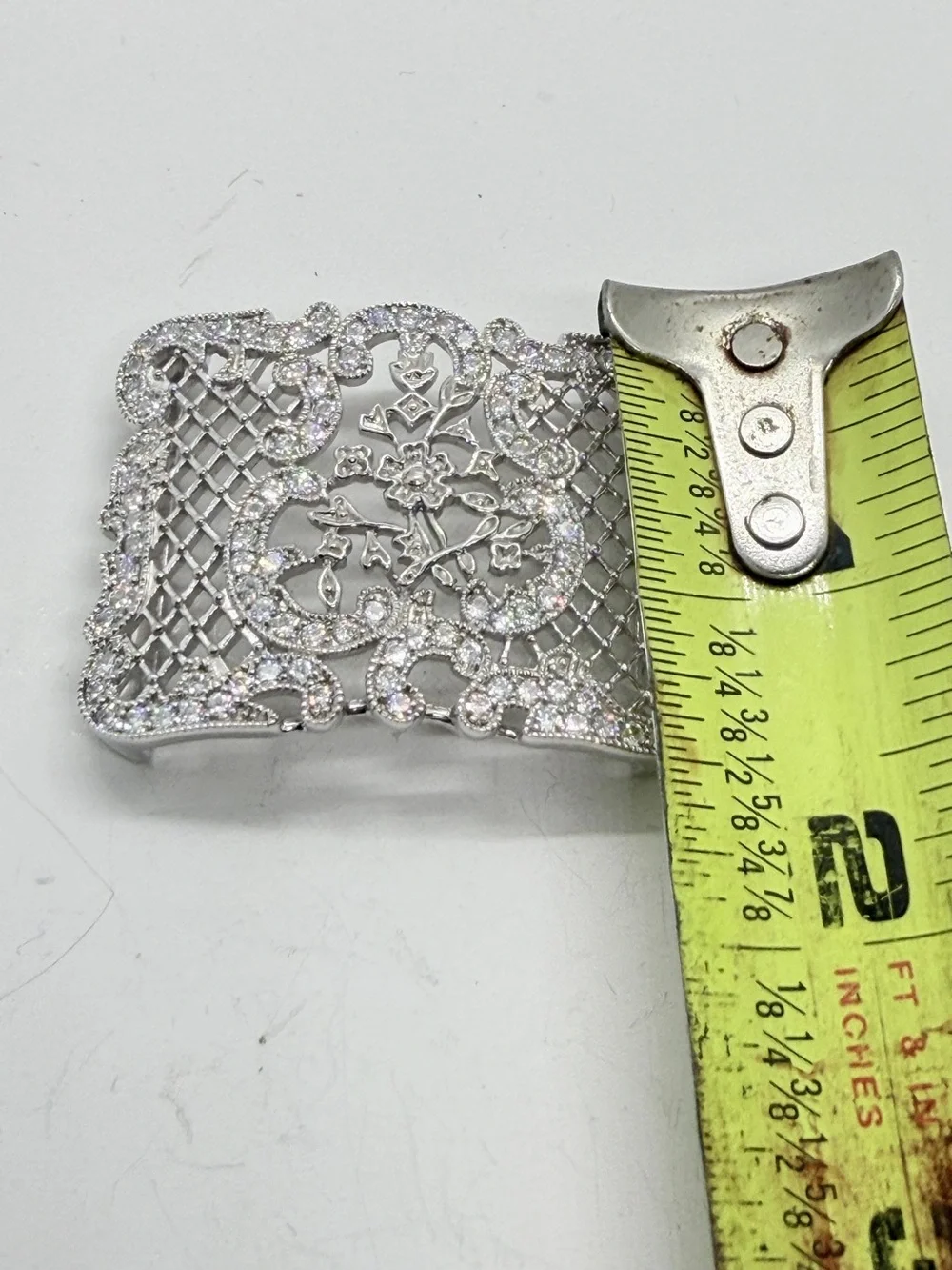 Joseph‎ Esposito ESPO 925 Silver CZ Gem Stones Belt Buckle Openwork Floral Motif